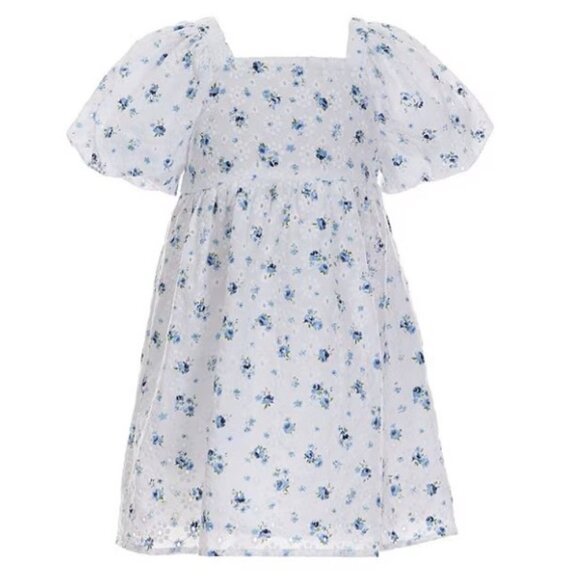 Girls Size Large 12/14 Copper Key Blue Floral Dress, Square Neck, Short Sleeves - Picture 1 of 4